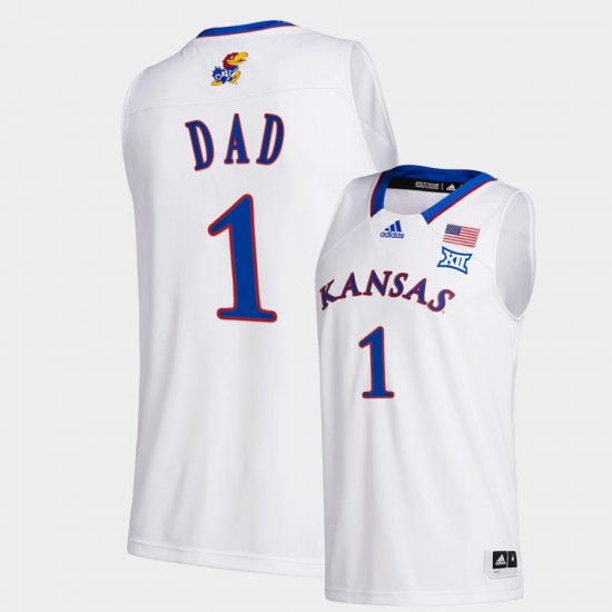 #1 College Basketball Kansas 2022 Fathers Day Gift Greatest Dad Men White Jersey 279671-902