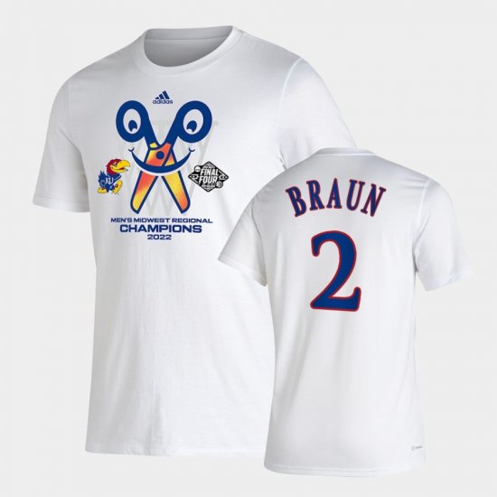 #2 Christian Braun March Madness Jayhawks 2022 Final Four Regional Champions Locker Room T-Shirt Mens White Jersey 992058-648