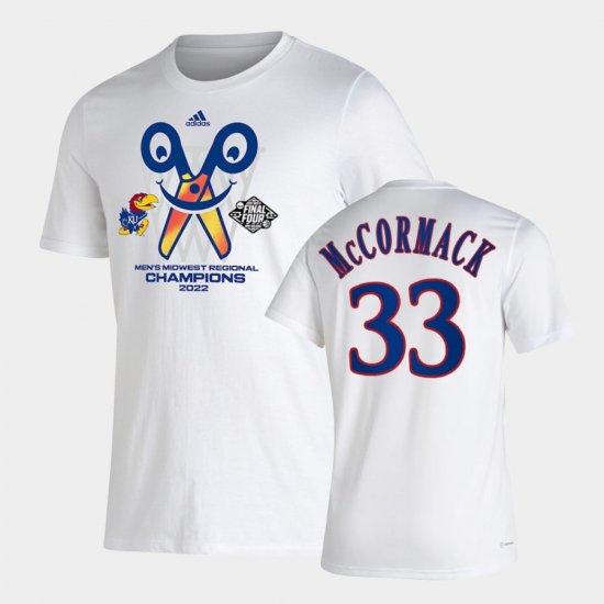 #33 David McCormack March Madness Kansas Jayhawks 2022 Final Four Regional Champions Locker Room T-Shirt Men\'s White Jersey 729611-888