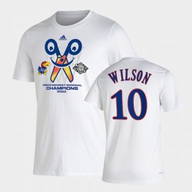 #10 Jalen Wilson March Madness Kansas Jayhawks 2022 Final Four Regional Champions Locker Room T-Shirt Mens White Jersey 344612-716