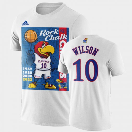 #10 Jalen Wilson 2022 National Champions University of Kansas 2022 Rock Chalk Champions Cartoon Mens Black T-Shirt 773136-151