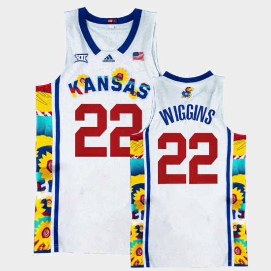 #22 Andrew Wiggins College Basketball Kansas Sunflower Showdown Basketball Mens White Jersey 676978-956