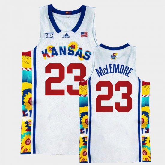 #23 Ben McLemore College Basketball Jayhawks Sunflower Showdown Basketball Mens White Jersey 902074-254