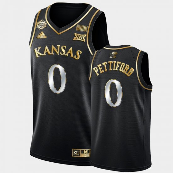 #0 Bobby Pettiford 2022 National Champions Jayhawks 2022 Basketball National Champions Golden Men\'s Black Jersey 664297-302