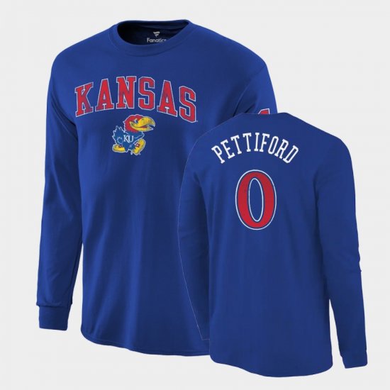 #0 Bobby Pettiford 2022 National Champions Jayhawks Long Sleeve Men Royal T-Shirt 704576-417