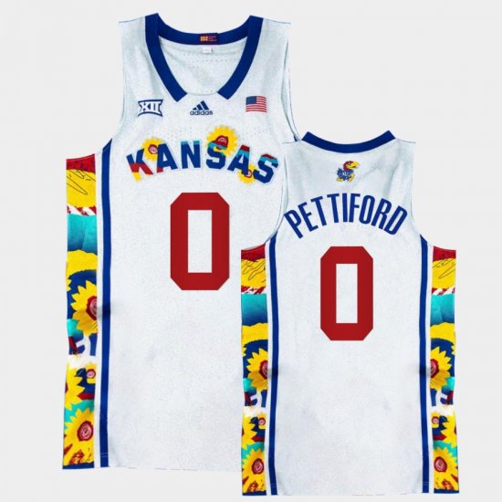 #0 Bobby Pettiford College Basketball Kansas Jayhawks Sunflower Showdown Basketball Mens White Jersey 152567-524