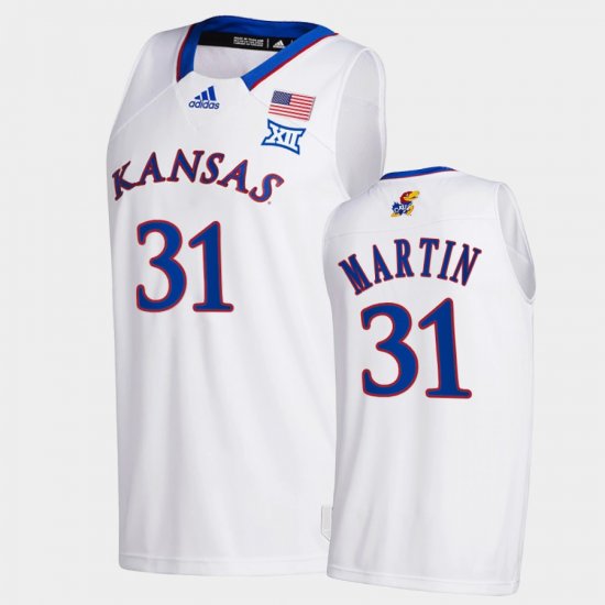 #31 Cam Martin College Basketball Jayhawks Home Mens White Jersey 821916-568