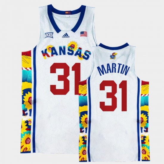 #31 Cam Martin College Basketball Jayhawks Sunflower Showdown Basketball Mens White Jersey 207901-241