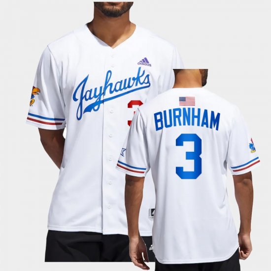 #3 Casey Burnham College Baseball University of Kansas 2022 Button-Up Mens White Jersey 704458-430