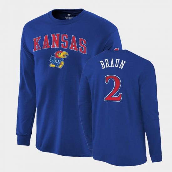 #2 Christian Braun 2022 National Champions Kansas Long Sleeve Men Royal T-Shirt 124988-970