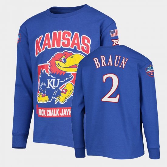 #2 Christian Braun College Basketball University of Kansas 6x Natty Champs KUHoops Mascot Mens Royal T-Shirt 912383-826