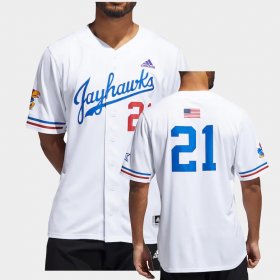 #21 College Baseball Jayhawks Button-Up Men's White Jersey 464349-795