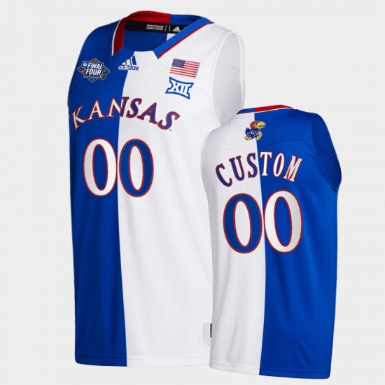 #00 Custom 2022 National Champions University of Kansas 2022 NCAA National Champions Split Edition Men\'s Royal White Jersey 594448-940