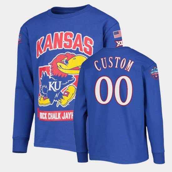 #00 Custom College Basketball Kansas Jayhawks 6x Natty Champs KUHoops Mascot Men Royal T-Shirt 266507-602