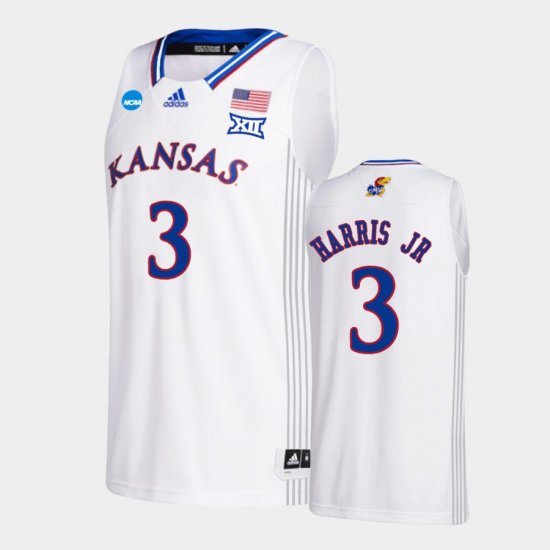 #3 Dajuan Harris Jr. March Madness Kansas Jayhawks 2022 NCAA Basketball Men White Jersey 210343-570