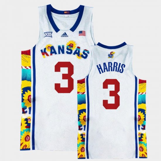 #3 Dajuan Harris College Basketball University of Kansas Sunflower Showdown Basketball Mens White Jersey 452766-851