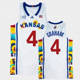 #4 Devonte' Graham College Basketball Jayhawks Sunflower Showdown Basketball Men White Jersey 532992-482