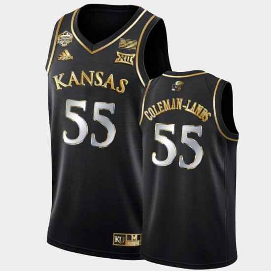 #55 Jalen Coleman-Lands 2022 National Champions Kansas 2022 Basketball National Champions Golden Mens Black Jersey 309006-267