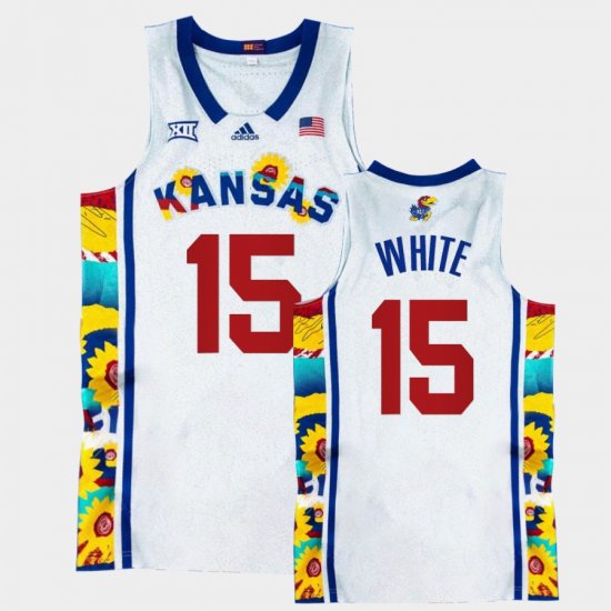 #15 Jo Jo White College Basketball Kansas Jayhawks Sunflower Showdown Basketball Men White Jersey 382697-308