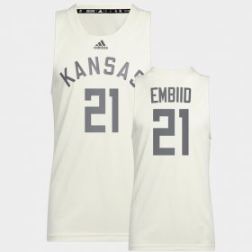 #21 Joel Embiid College Basketball Kansas Jayhawks Reverse Retro Alumni Basketball Mens White Jersey 717952-526