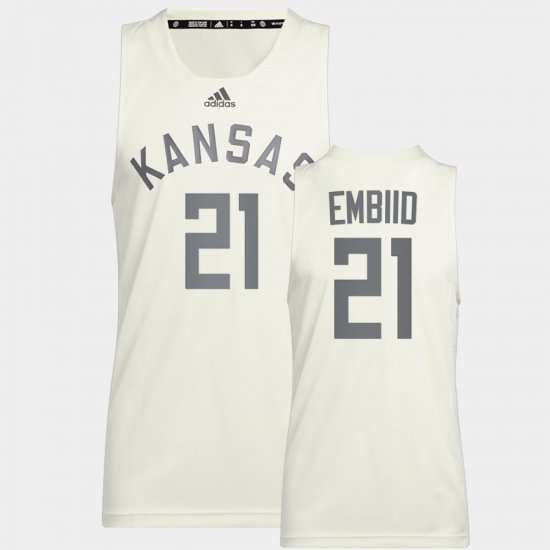 #21 Joel Embiid College Basketball Kansas Jayhawks Reverse Retro Alumni Basketball Mens White Jersey 717952-526