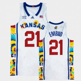 #21 Joel Embiid College Basketball Kansas Jayhawks Sunflower Showdown Basketball Men White Jersey 769209-230