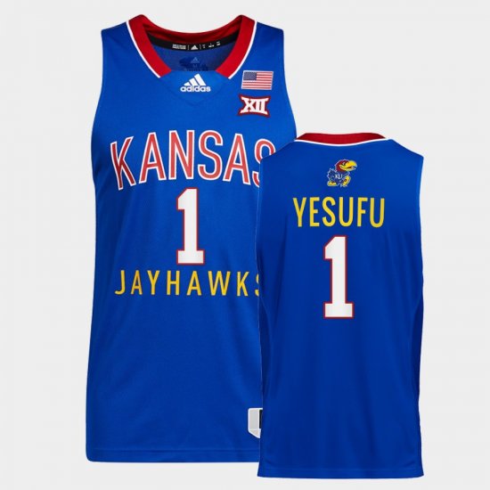 #1 Joseph Yesufu College Basketball Kansas Jayhawks Throwback Men\'s Royal Jersey 942620-484