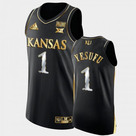 #1 Joseph Yesufu Golden Edition Kansas Jayhawks 2021-22 Authentic Basketball Men Black Jersey 378567-845