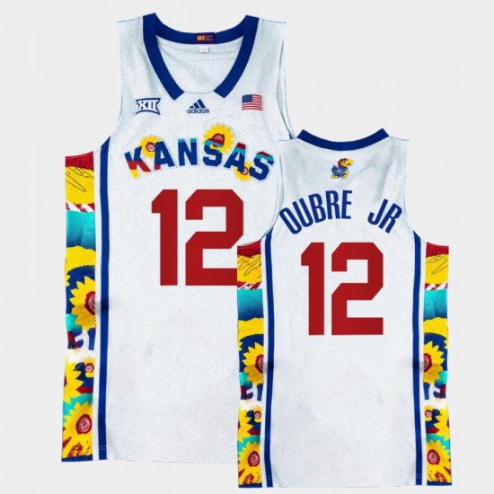 #12 Kelly Oubre Jr. College Basketball Jayhawks Sunflower Showdown Basketball Men\'s White Jersey 208431-528