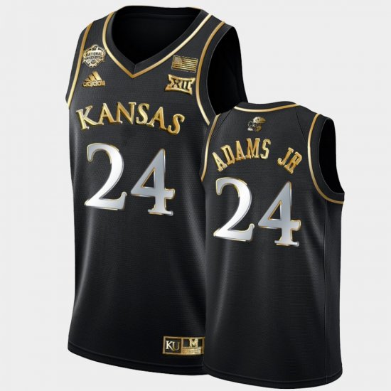 #24 KJ Adams Jr. 2022 National Champions Jayhawks 2022 Basketball National Champions Golden Mens Black Jersey 124736-198