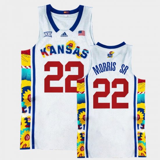 #22 Marcus Morris Sr. College Basketball Jayhawks Sunflower Showdown Basketball Men White Jersey 850147-548