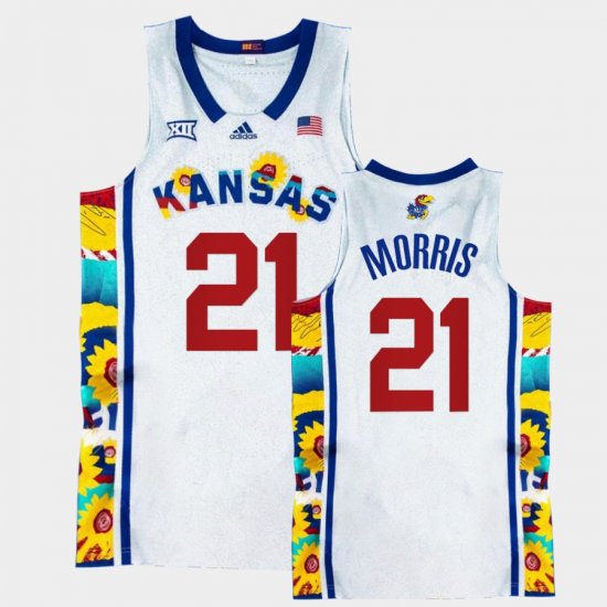 #21 Markieff Morris College Basketball Kansas Sunflower Showdown Basketball Mens White Jersey 790872-212