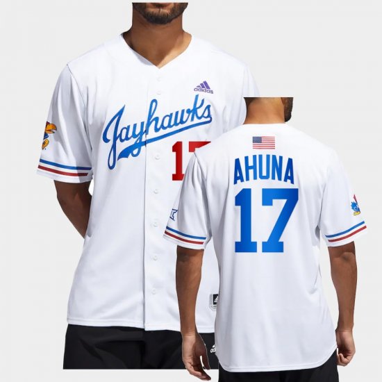 #17 Maui Ahuna College Baseball University of Kansas 2022 Button-Up Men\'s White Jersey 977385-538