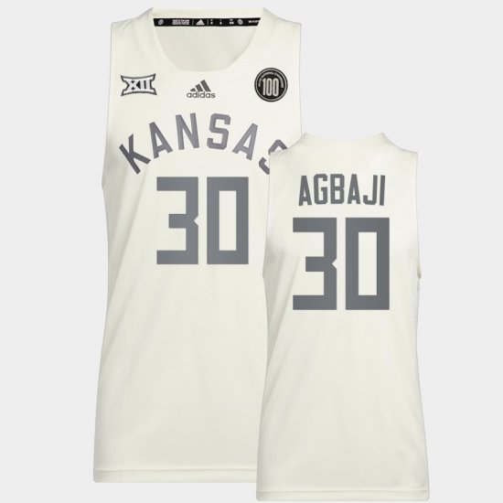 #30 Ochai Agbaji College Basketball Jayhawks 100 Anniversary of 1922 Helms National Champs Retro Men\'s White Jersey 472279-812