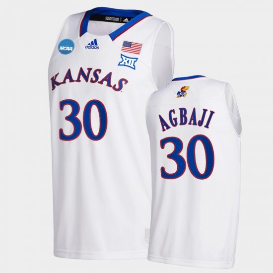 #30 Ochai Agbaji March Madness Kansas 2022 NCAA Sweet 16 Men White Jersey 827100-635