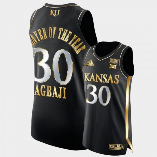 #30 Ochai Agbaji College Basketball University of Kansas Player of the Year 2022 Golden Big 12 Men Black Jersey 715172-991