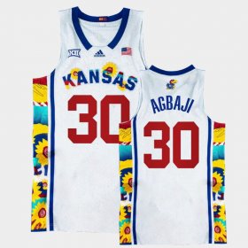 #30 Ochai Agbaji College Basketball Kansas Sunflower Showdown Basketball Mens White Jersey 147973-121