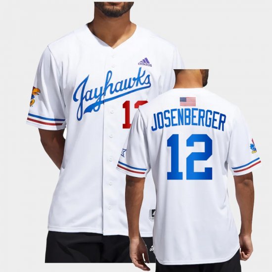 #12 Tavian Josenberger College Baseball Kansas Jayhawks 2022 Button-Up Mens White Jersey 187134-560