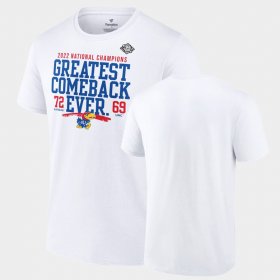 Kansas 2022 NCAA Men's Basketball National Champions Greatest Comeback Ever Unisex White T-Shirt 512481-422 Kansas 2022 NCAA Men's Basketball National Champions Greatest Comeback Ever Unisex White T-Shirt 512481-422