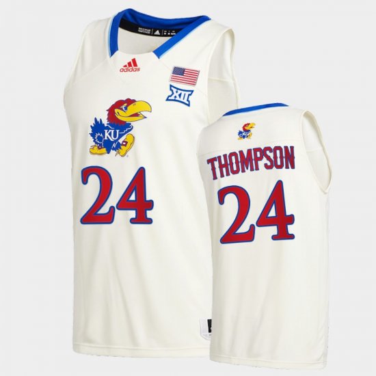 #24 Bryce Thompson College Basketball Kansas Jayhawks 2020-21 New Season League patch Men Cream Jersey 304928-701