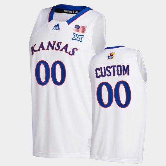 #00 Custom College Basketball Kansas 2020-21 New Season League patch Mens White Jersey 721374-909