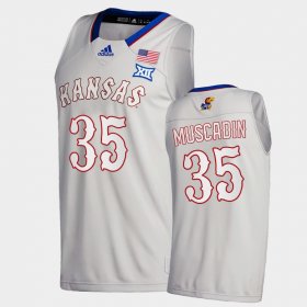 #35 Gethro Muscadin College Basketball Kansas Jayhawks 2020-21 New Season League patch Mens Gray Jersey 994389-127