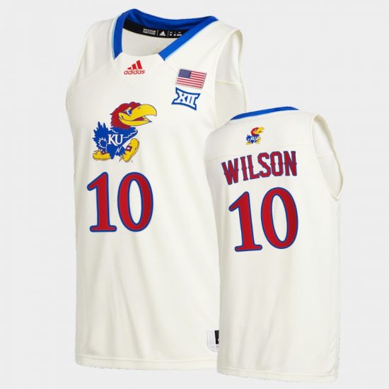 #10 Jalen Wilson College Basketball Kansas 2020-21 New Season League patch Men Cream Jersey 501768-227