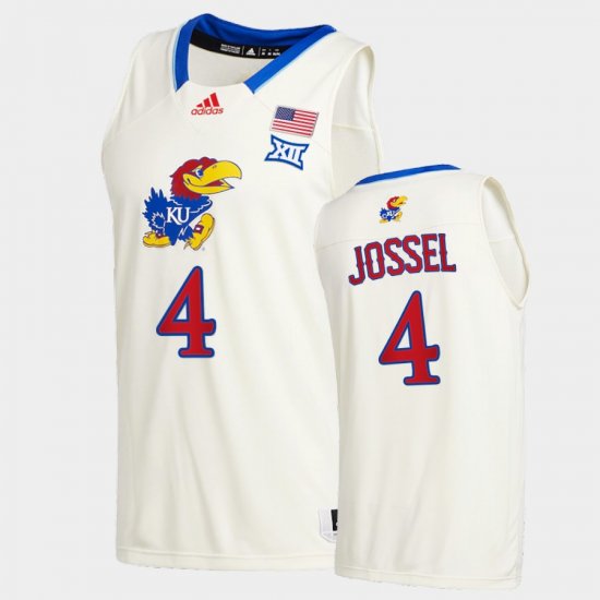 #4 Latrell Jossel College Basketball Kansas 2020-21 New Season League patch Mens Cream Jersey 232010-526