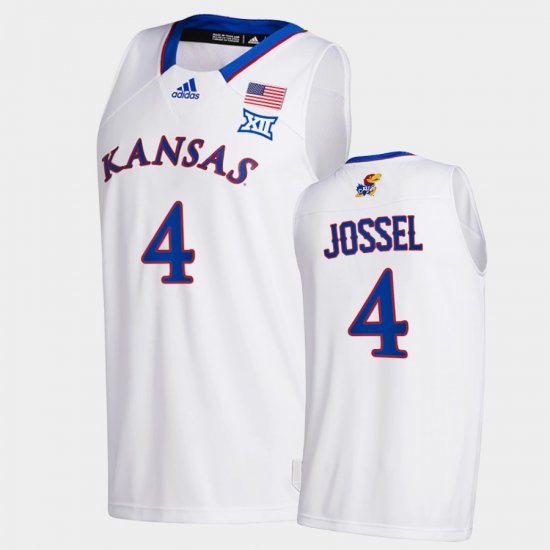 #4 Latrell Jossel College Basketball Kansas 2020-21 New Season League patch Mens White Jersey 557209-606