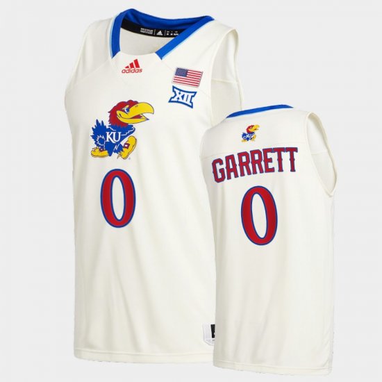 #0 Marcus Garrett College Basketball Kansas Jayhawks 2020-21 New Season League patch Men Cream Jersey 653873-524