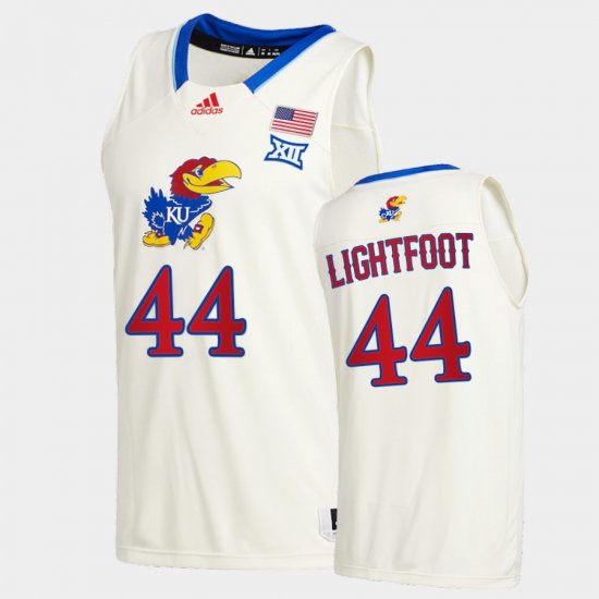 #44 Mitch Lightfoot College Basketball Kansas 2020-21 New Season League patch Men\'s Cream Jersey 241394-459