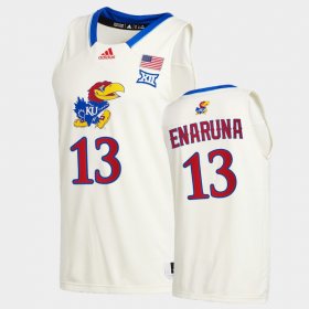 #13 Tristan Enaruna College Basketball University of Kansas 2020-21 New Season League patch Men's Cream Jersey 994939-301