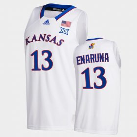 #13 Tristan Enaruna College Basketball Jayhawks 2020-21 New Season League patch Men's White Jersey 468039-202