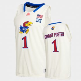 #1 Tyon Grant-Foster College Basketball Jayhawks 2020-21 New Season League patch Men Cream Jersey 538062-862